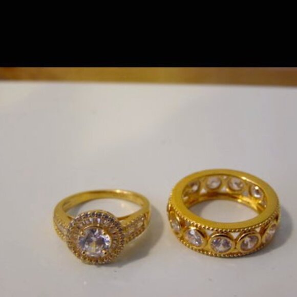 Diamonique Double Halo Ring and Eternity Band Size 7 - Picture 1 of 4